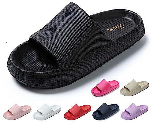 JOMIX Damen Pantoletten Plateau Rutschfest Sommer Hausschuhe Badepantolette Badeschuhe Badeschlappen Badelatschen Strandschuhe (Schwarz, 40 EU)