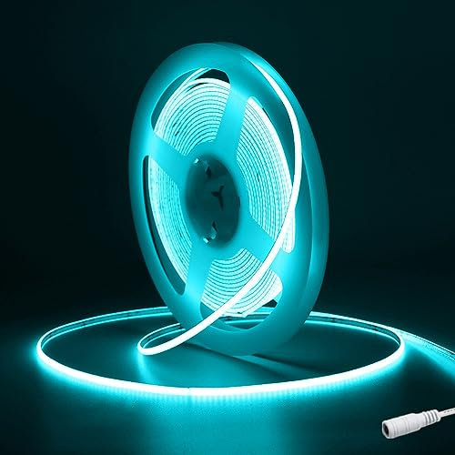 Tayire COB LED Streifen Eisblau, DC12V Neon Schneidbar LED Strip 5m 480LEDs/M, 2.7mm Biegbar LED Band Hohe Helligkeit LED Lichtband für Auto FPV Raum dekoration(Netzteil Nicht Enthalten