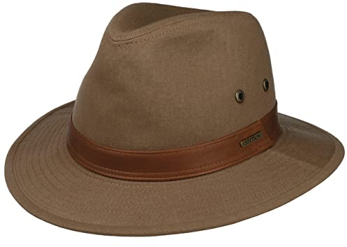 Stetson Cotton Traveller Outdoorhut - Zeitloser Hut aus Baumwolle - Lässiger Stil - Unifarben mit Metallösen - Komfortabel für Herren - Ganzjährig braun L (58-59 cm)