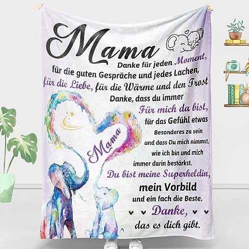 Juratar® Geschenke für Mama, Personalisierte Decke Mama Geschenk zum Geburtstag, Kuscheldecke Flauschige An Meine Mama, eine Superweiche Elefanten-Decke aus Flanell, 62 * 52 Zoll