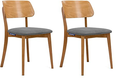 Konsimo Vinis 2 Esszimmerstühle Set - Modern Holzstuhl 80,5x45x47cm - Küchenstühle - Stuhl Esszimmer, Küche, Wohnzimmer - Universal Esstisch Stühle mit Weicher Polsterung - Grau/Eiche Hell