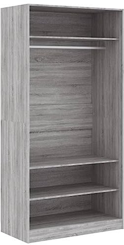 vidaXL Kleiderschrank, Garderobenschrank mit 4 Fächern, Schrank mit Kleiderstange, offener Schlafzimmerschrank, Grau Sonoma Holzwerkstoff