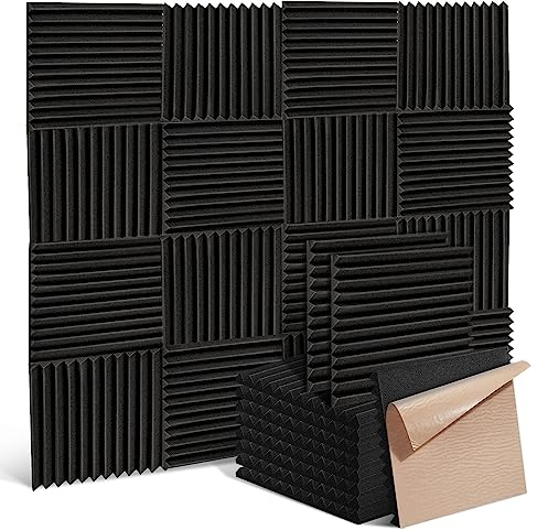 Akustikschaumstoff Selbstklebend - 12 Stück schallabsorber für Schalldämmung in Podcasts, Aufnahmestudios, KTVs, Musikzimmern und Büros - reduzieren Hall-Echo-Fliesen - 30x30x2.5cm, Schwarz (12)