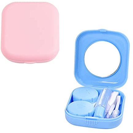 WeddHuis 2 Pezzi Mini Custodie per Lenti a Contatto con Specchio - Ideali per i Viaggi - Contenitore Portatile per Lenti a Contatto - Portalenti per Lenti a Contatto
