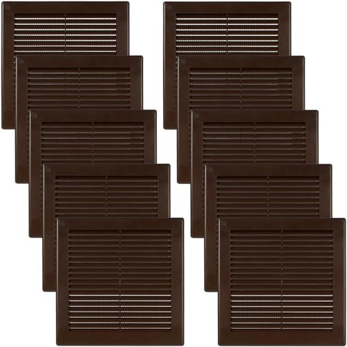 Vent Systems Cubierta de ventilación de 6 x 6 pulgadas, color marrón, paquete de 10, rejilla de ventilación cuadrada plana, cubierta de rejilla, pantalla de insectos integrada, rejillas de ventilación