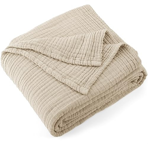 Carriediosa 100% Cotton Muslin Throw Blanket 70 X 80 Twin Size,4-Layers Summer Gauze Throws for Bed Couch,Soft Lightweight Breathable Linen Blankets Bedspread for Adults All Season,Khaki | 4-Layers Twin Size Throws for Bed Sofa Couch, Soft Lightweight Breathable Linen Blankets Bedspread All Season, Khaki