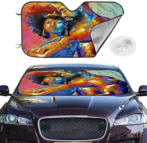 African American Lover Couple King & Queen Windschutzscheibe Visier und Schild Auto Sonnenschutz Neuheit Automobilzubehör 140 cm × 70 cm