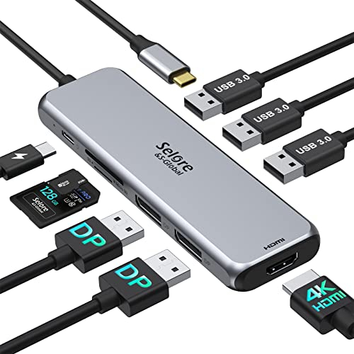 USB C Dual Displayport Docking Station,9 in 1 Laptop Docking Station Triplr Display mit 2 DP, HDMI, 3*USB 3.0,100W PD,SD & TF Slot,USB C Multiport Adapter Hub für Dell HP Thunderbolt Laptops