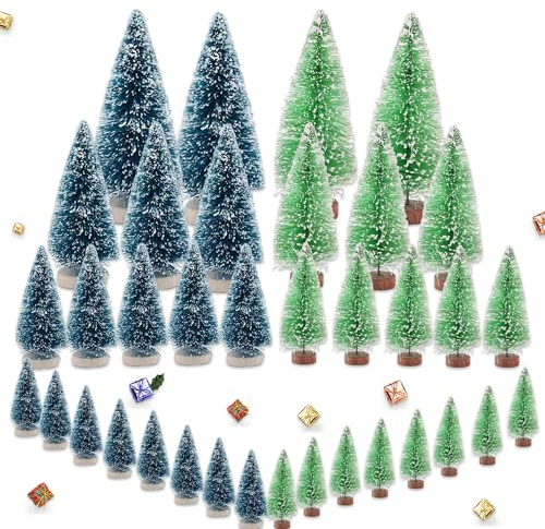 RYAN 36 Stück Mini Künstlicher Weihnachtsbaum 4 Größe Miniatur Tannenbaum Deko Grün Klein Weihnachtsdeko mit Schnee-Effek Naturgetreuer Kleine Tannenbäume für Tischdeko