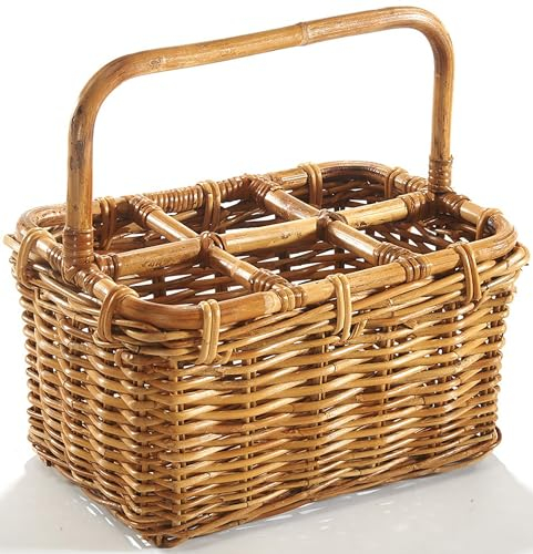 Kobolo Flaschenträger Flaschenkorb Korb – aus Rattan – für 6 Flaschen – handgeflochten – lacak braun