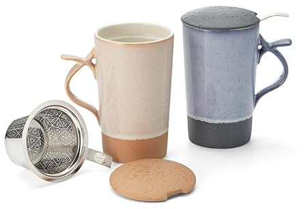 teemando® Teamug Marlin New Bone China-Kräuterteetasse 2-fach sortiert, mit Edelstahlsieb, 0,4 l H 15 cm, Ø 8,8 cm