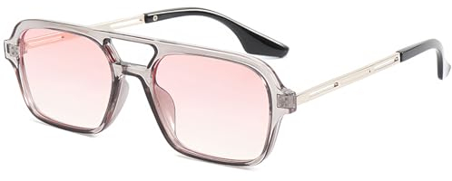 JCTAIFOO Occhiali da sole quadrati vintage 70s per uomo e donna trendy retrò rettangle Small Shades Cool carino moda occhiali, Grigio trasparente/argento/rosa