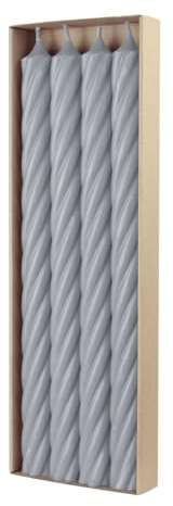 luterna Stabkerzen aus Paraffin, RUSTIC TWIST, 350/28 mm, Silbergrau, WENZEL, Brenndauer ca. 20h, 4 Stück pro Verpackung