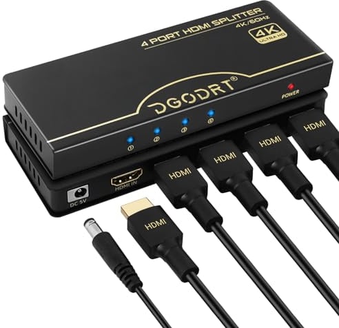 HDMI Splitter 4K 60Hz, 1 in 4 Out Audio Video HDMI Verteiler, Unterstützung 4K@60Hz, 3D, 1080P, HDCP, für PS5 Xbox HDTV BLU-Ray DVD