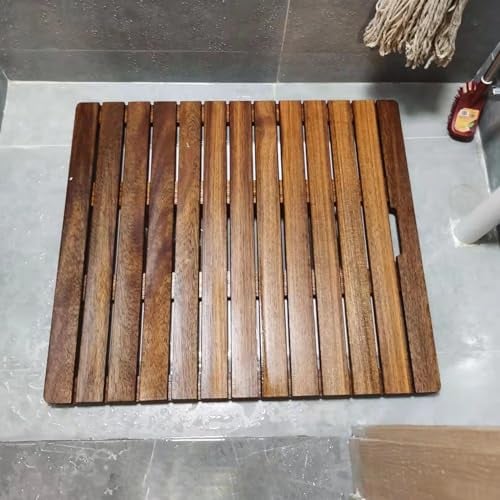 Badematten Badematte aus Teakholz, rutschfeste Badezimmer-Spa-Duschmatte, rechteckige, moderne Sauna-Lamellen-Fußmatte mit rutschfester Gummiunterseite, 40/50/60/70/80/90 cm breit ( Size : 90x120cm(35