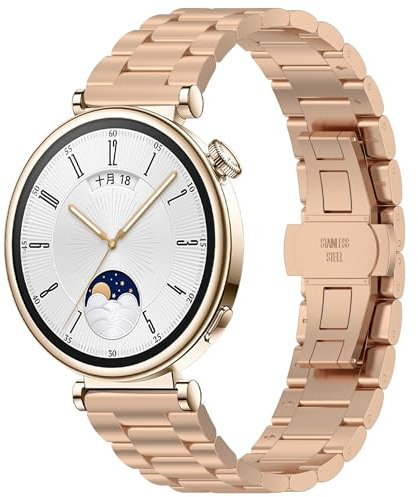JYMYI Correa de Relojs para Huawei Watch GT4 41mm Armband Strap, 18mm Acero Inoxidable Bracelet Pulseras de Repuesto Correas para Huawei Watch GT4 41mm Brazalete Smartwatches Accesorios (oro rosa)