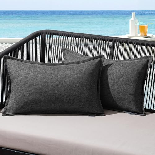 MIULEE Outdoor Kissen Wetterfest Kissenbezug Wasserdichter Dekorative Kissenbezüge Leinen-Optik Sofakissen Dekokissen für Garten Sofa Couch Wohnzimmer Schlafzimmer 2er Set 30x50cm Dunkelgrau