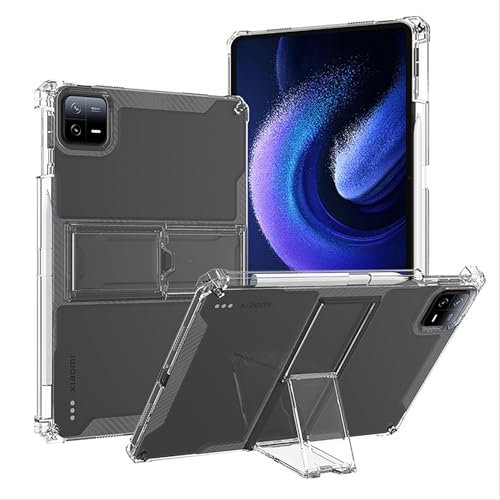 GIOPUEY Coque pour Xiaomi Pad 6, Coque arrière en TPU Souple Étui, Housse avec Support, Protection Airbag - Transparent