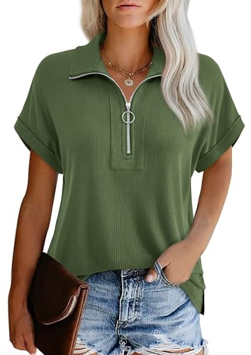 Elegantes Damen T-Shirt - Modernes Grünes Kurzarm-Shirt, Locker Lässig für Sommer und Arbeit - Breite Ärmel, Legeres Oberteil