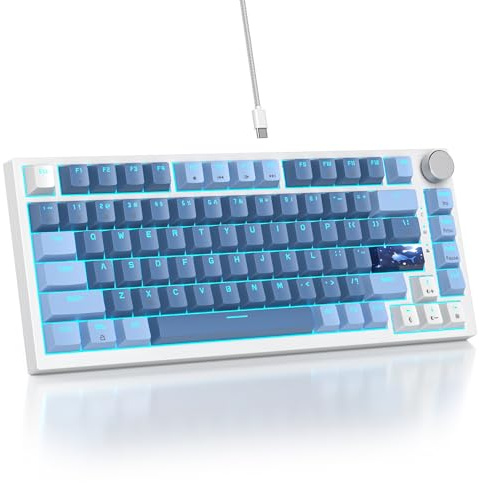 Mosptnspg 75% TKL Wired Mechanical Keyboard,RGB Backlit Gasket Mount 82 Key Hot Swappable Custom Linear Red Switch Gaming Keyboard with Volume Knob & PBT Keycaps (82 Sea Fog Blue)