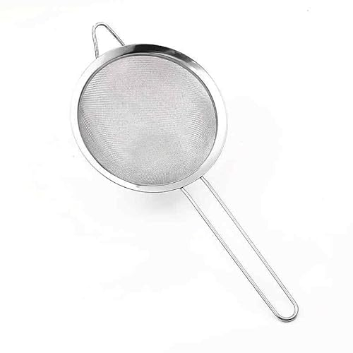 CHEFZOCO Colador de cocina con mango, Escurridor acero inoxidable,Cedazo de acero con mango, Tamiz de cocina, Longitud 20 cm, Diámetro colador 6.5 cm, Fondo colador 3.5 cm, Acero inoxidable