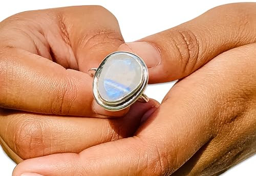 Mondstein Silber ring, 925er Sterling silber Ring, Edelstein Ring, handgefer tigter Ring Silber, Damen ring, echter Mondstein (63 (20.1))