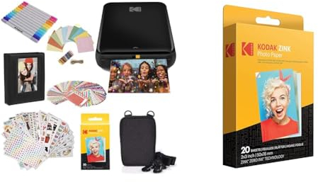KODAK Step Drucker, Kabelloser mobiler Fotodrucker & 2 x3 Premium Zink Fotopapier (20 Blatt) Kompatibel PRINTOMATIC Smile- und Step-Kameras und -Drucker, 20 Stück (1er Pack)