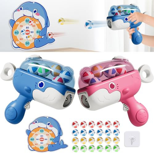XAZASTOV Dartscheibe Schießspielzeug Set, Wurfspiel Kinder mit 2 Spielzeugpistolen, Zielscheibe und 24 Klebrigen Bällen, Indoor Outdoor Garten Spiele für Jungen Mädchen ab 3 4 5 6 7 8+ Jahren