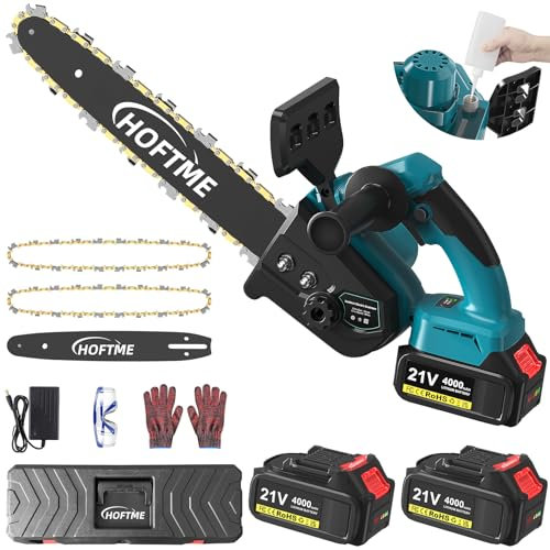 HOFTME Motosega a Batteria per Potatura, 12 Pollici Sega a Batteria con 8000mAh Batterie, Motore Brushless, Tensionamento Della Catena Senza Attrezzi, Motosega Per il Taglio del Legno