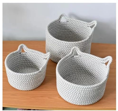 Rockreyoa Baumwollseil Geflochten Aufbewahrungskörbe Niedlicher Katzenspielzeugbox Kinder Spielzeugkorb Körbchen Wickeltisch Organizer für Deko Kinderzimmer Badezimmer Blühende graue Katze 21 * 12cm