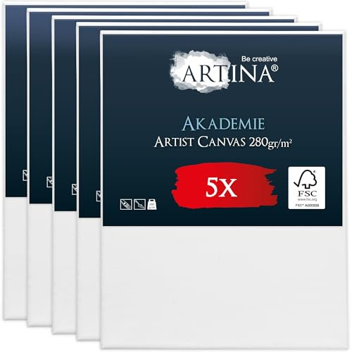 Artina FSC® 5er Set Keilrahmen Leinwand zum Bemalen 70x90 cm – bespannte Keilrahmen Leinwände zum malen für Acrylfarben Canvas 100% Baumwolle – Acryl Leinwand Rahmen