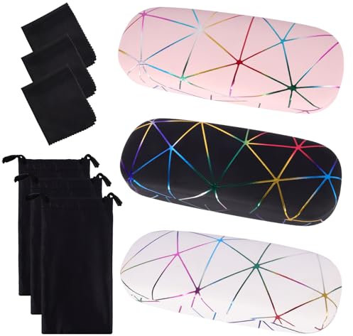 GOWTX 3 Stück Brillenetui Hardcase, Trendiges Buntes Brillenetui, Groß Brillenetui Personalisiert, Tragbar Hartschalen Brillentasche mit Brillenputztuch, Kratzfeste Brillenbox für Damen Sonnenbrille