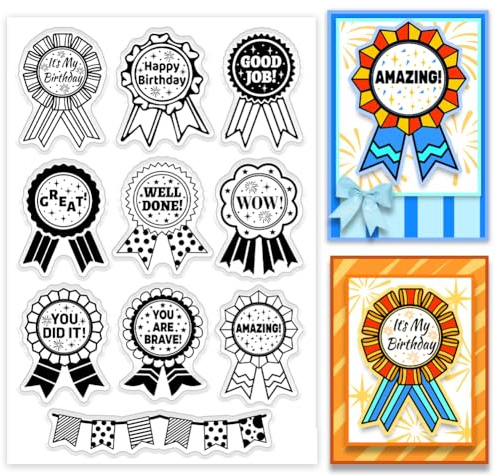 PH PandaHall Ermutigendes Zeichen Klarer Stempel für Kartenherstellung, Geburtstag Medaille Silikonstempel Happy Birthday Transparenter Gummistempel für Scrapbooking, Journal, Geschenkanhänger