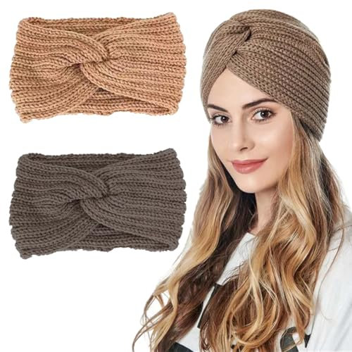 XPEX 2 Pièces Bandeau Cheveux Pour Femme Bandeaux Hiver Serre-Tête Tricoté Oreille Réchauffeur Chaud Noué Bande Elastique Cheveux