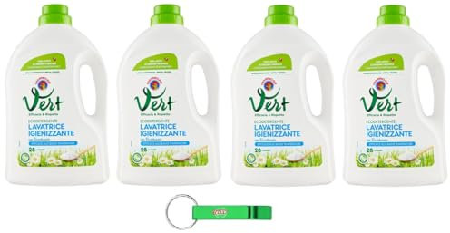 4 x Chanteclair Vert Lavatrice Igiene con Bicarbonato - Detersivo liquido per lavatrice - Detersivo 28 lavaggi 1260 ml + portachiavi Beni Culinari