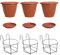 RagStore Set di 3 Vasi da Balcone tondi con Supporti in Ferro, 25 cm, Plastica color Terracotta, Include Sottovasi