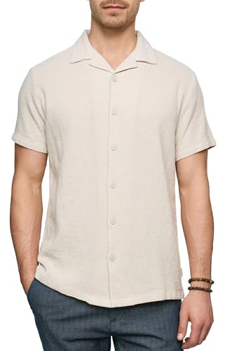 Indicode Herren INCosby Kurzarmhemd aus 100% Baumwolle mit Kentkragen | Gestreiftes Baumwollhemd mit Button-Down-Kragen, Herrenhemd, Casualhemd, Freizeithemd, Sommerhemd, Kurzarmhemd für Männer.