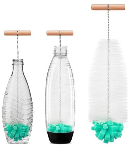 AOOTE Spazzole per Bottiglie, 33cm Scovolino per Borracce, Spazzola Bottiglie In Nylon, con Spugna Morbida e Manico In Legno, per Pulire Senza Graffi Bottiglia In Vetro Sodastream, Verde