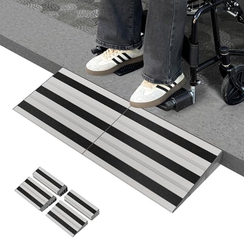 XARILK 75mm Rise Threshold Ramp, Aluminium Wheelchair Ramp for Doorways | 3 in Rise, 500 kg Load, Modular Aluminium Build and Anti-Slip Tread for Wheelchairs, Mobility Scooters and Doorways