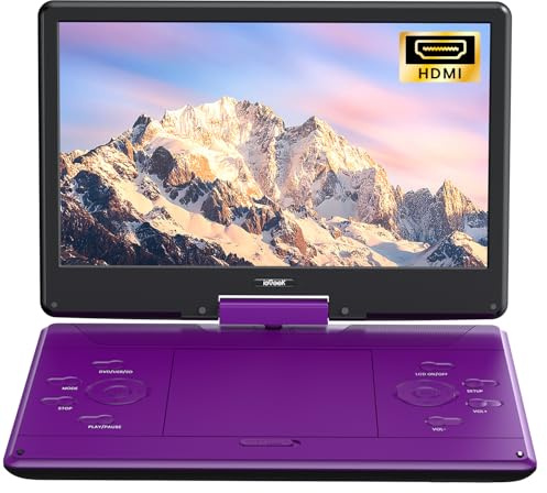 ieGeek Reproductor de DVD portátil de 16.9 pulgadas con pantalla giratoria de 14.1 pulgadas, entrada HDMI, batería recargable de 6 horas, sin región, reproducción USB/SD, regalo ideal para personas