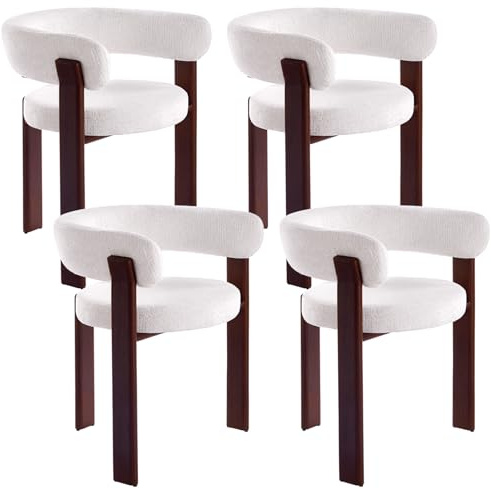stone princess Set Esszimmerstühle Mid Century Modern: Polsterstuhl mit Gebogener Rückenlehne & Metallgestell - Küchenstuhl Esszimmer Wohnzimmer - Einfacher Montage (4, White)
