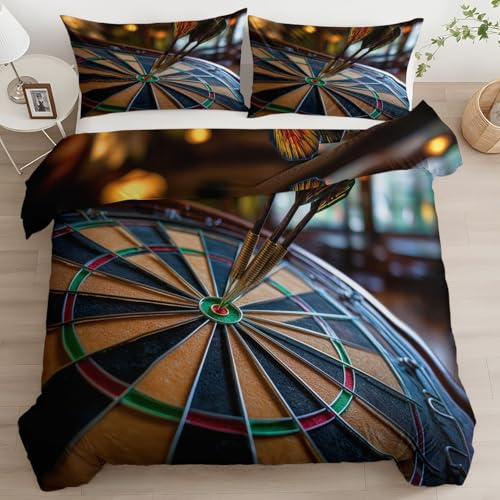 Generisch Bettwäsche 135 x 200 cm 2teilig Bettbezug - Modern Sport Darts Mehrfarbig Bettwäsche-Set und 1 Kissenbezug 80 x 80 cm mit Reißverschluss, Weich Leicht Mikrofaser Kinderbettwäsche
