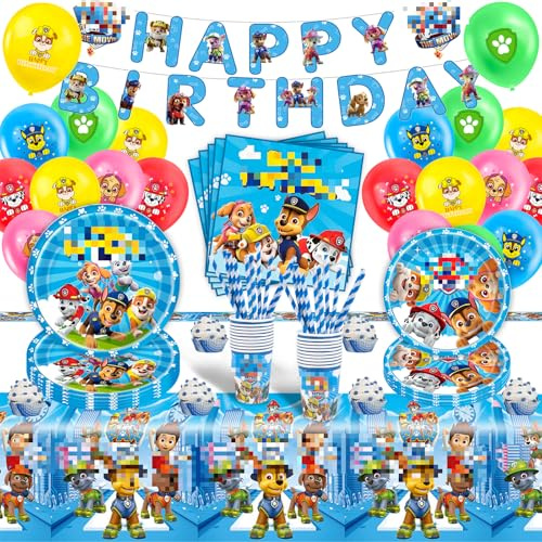 72Pcs Supplies Set+Party Ballons, Party Tableware Set, Reusable Birthday Party Paper Plates Cups Napkins and Tablecloth Sets Kids Birthday Decorations for 20 Guests