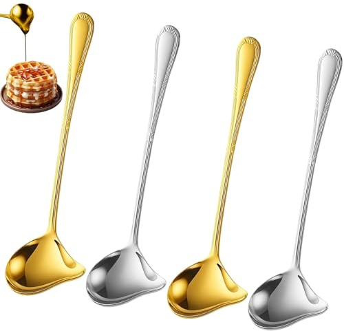 Set of 4 Sauce Spoons, Stainless Steel, Gravy Boat Spoons, Rustproof, Precise Sauce Ladle for Kitchen and Table, Ideal for Family Celebrations and Professional Kitchens, 4 Tablespoons Made of