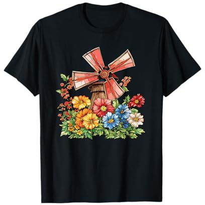 Colorful Wildflowers Around Rustic Windmill T-Shirt