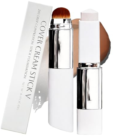 White Foundation Stick, Colour Changing Foundation Stick, 2 in 1 Cover Cream Stick Double Headed with Brush Medium Coverage Base Makeup for All Skin Types