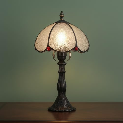 BARCELONA LED Lámpara de Mesa Candice Estilo Tiffany con Pantalla de Cristal Burbuja, Diseño Retro e Industrial, Clásico y Elegante para Sala de Estar, Dormitorio o Mesita de Noche, Vidrio Artesanal