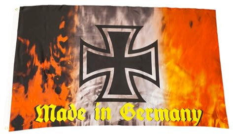 Fahne Flagge Made in Germany Flammen - EK Eisernes Kreuz - 90 x 150 cm