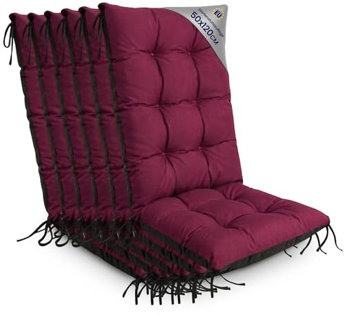 Amazinggirl Gartenstuhl Hochlehner Auflagen 6er Set 50x120 cm - Sitzauflagen Gartenmöbel Gartenstuhlauflagen Polster Auflage für Gartenstühle Sitzpolster Outdoor Stuhlauflagen Sitzkissen Bordeaux