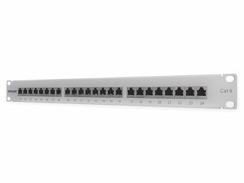 Intellinet 720014 24-Port Cat6 Patchpanel FTP 1 HE (Klemmleisten mit 90 Grad abgewinkelten Kabeleinführungen) geschirmt grau